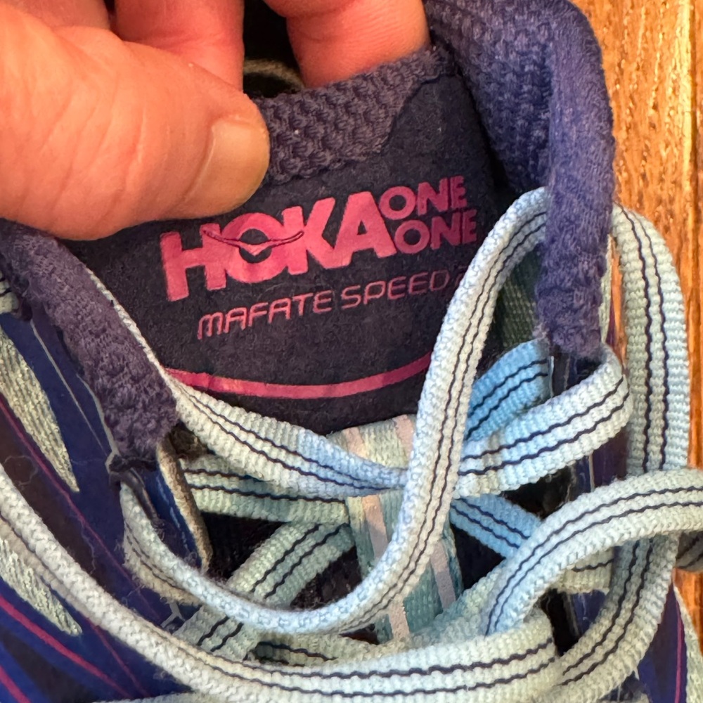 Hoka One One Vibrant Blue and Pink Athletic Shoes - Picture 7 of 13